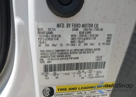 2014 Ford Expedition King Ranch из США, поврежденный, VIN 1FMJU1J57EEF61438